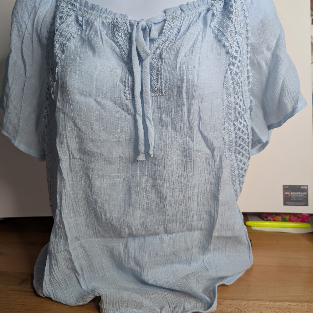 Alyx Light Blue Blouse with Lace Accents